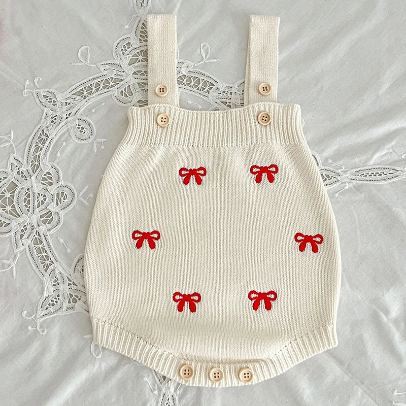 Red Bow Knitted Romper and Cardigan