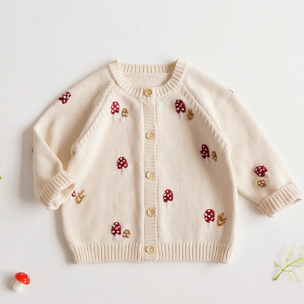 Mushroom Embroidery Knitted Cardigan