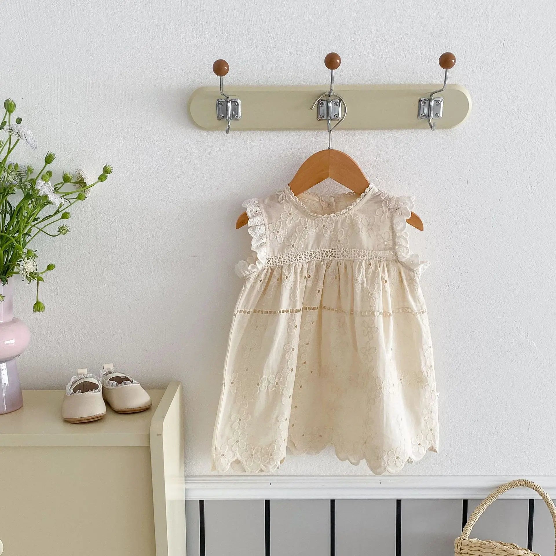 Frilled Sleeve Floral Embroidery Summer Dress