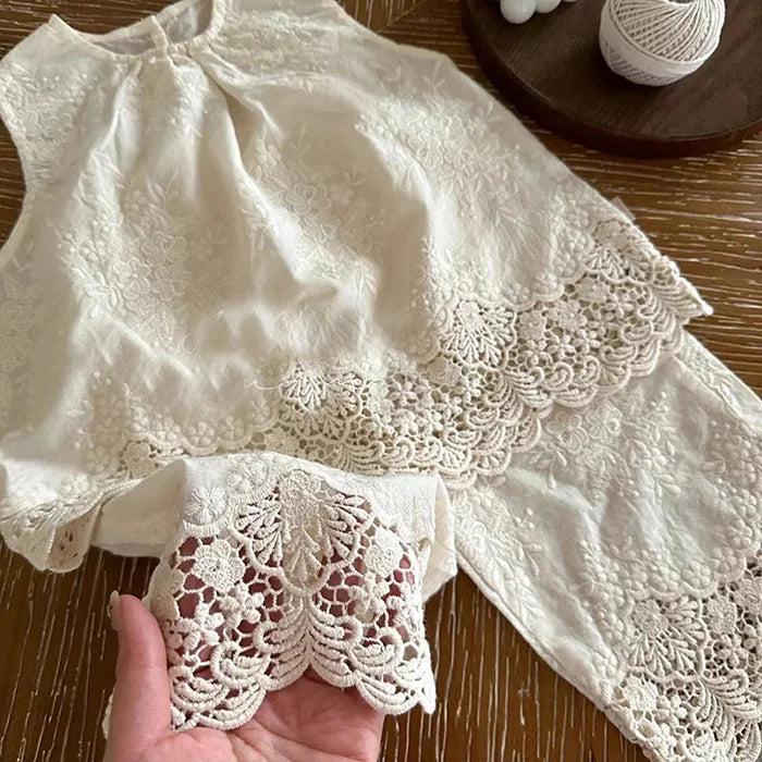 Belle Lace Top and Cropped Trouser Set