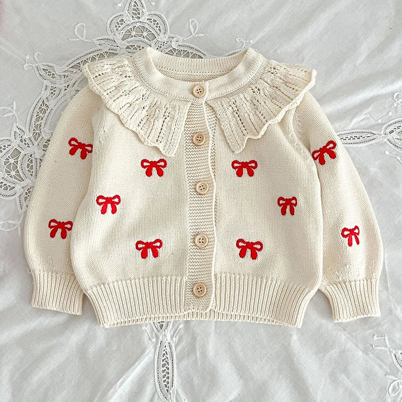 Red Bow Knitted Romper and Cardigan