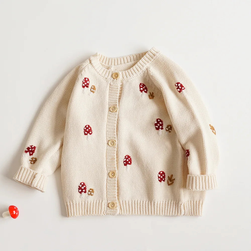 Mushroom Embroidery Knitted Cardigan