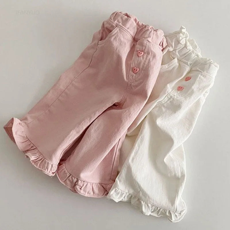 Ruffle Flare Wide Leg Trousers