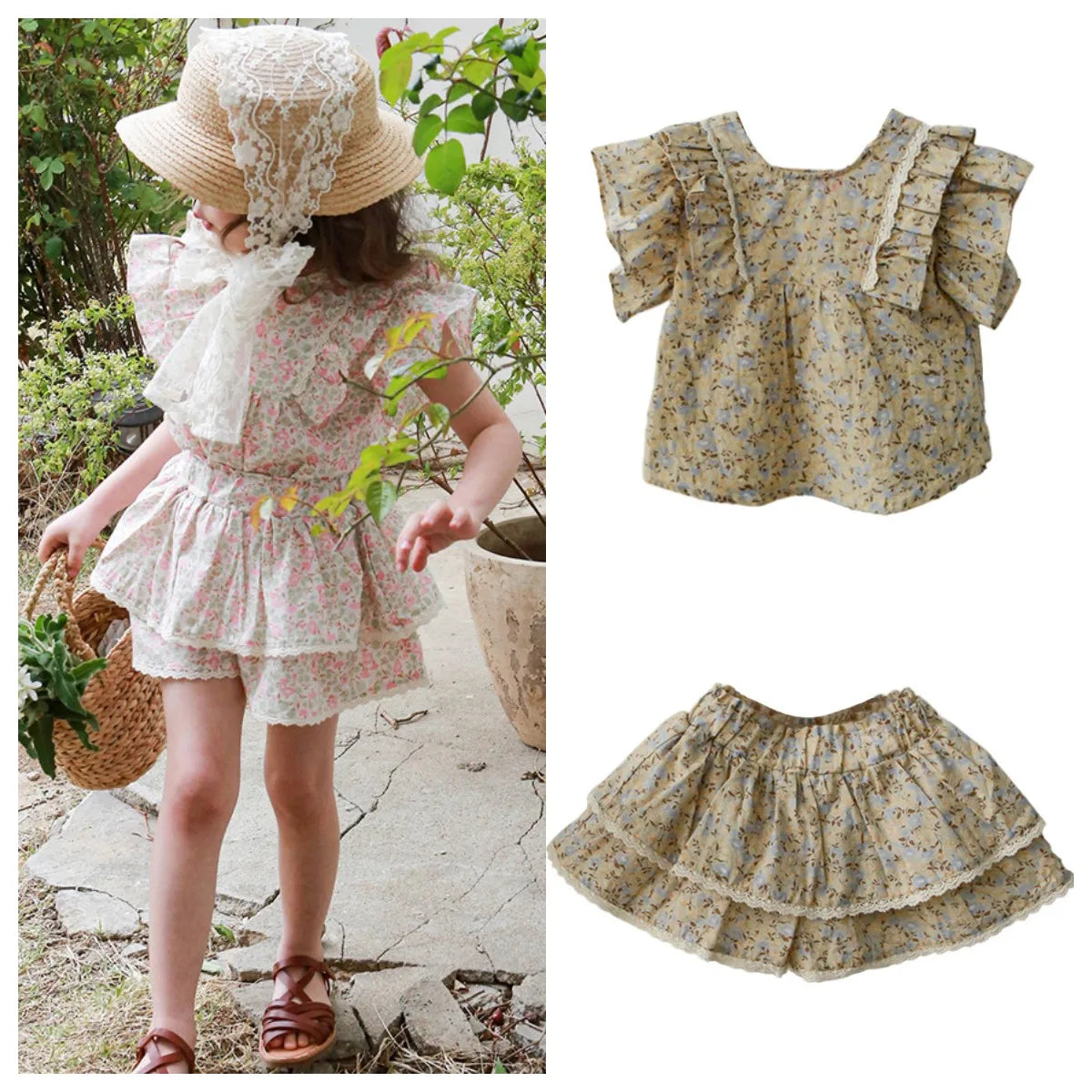 Floral Ruffle Fringed Top and Shorts