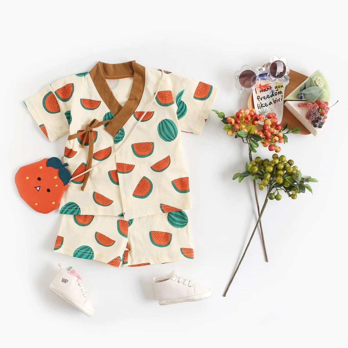 Fruity Kimono Top and Shorts set
