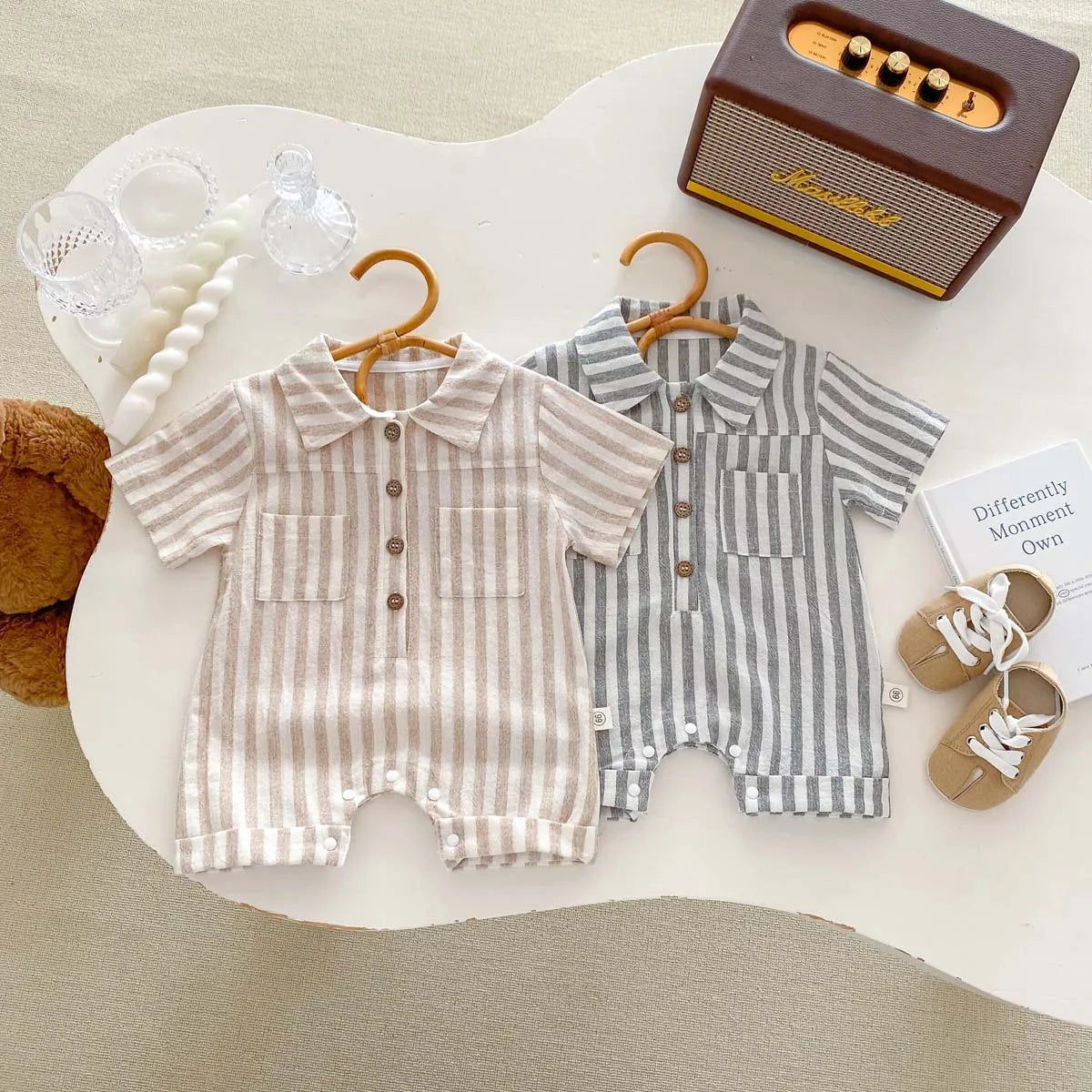 Summer Collar Striped Shorts Romper