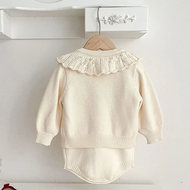 Red Bow Knitted Romper and Cardigan