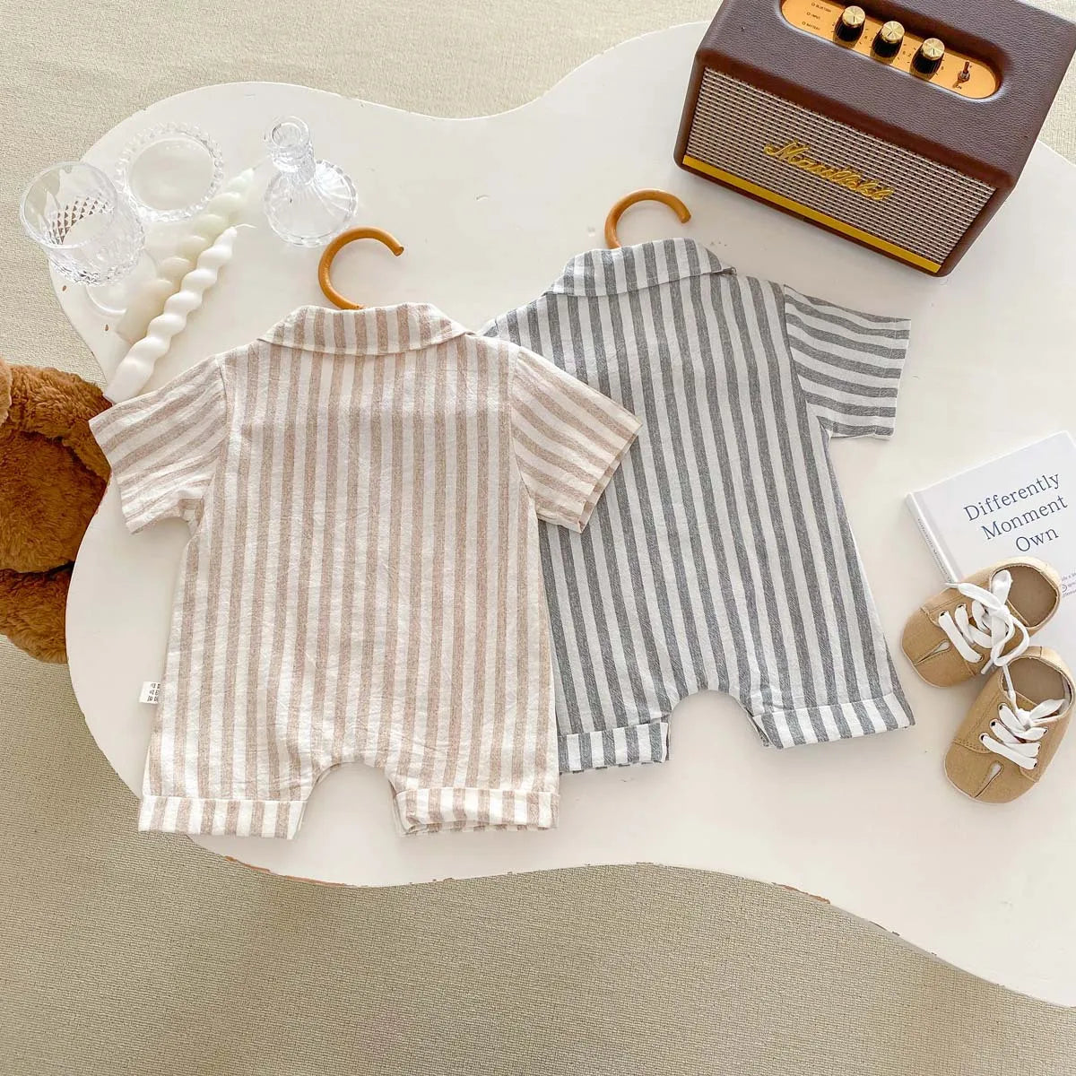 Summer Collar Striped Shorts Romper