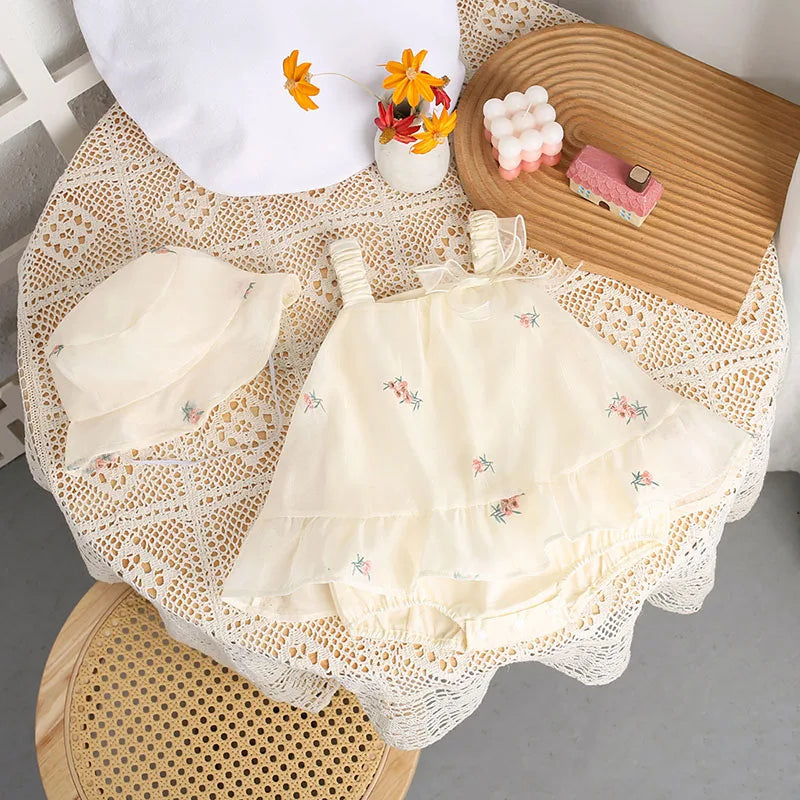Embroidery Floral Romper Dress Set