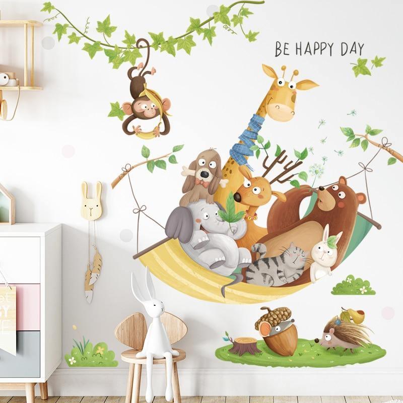 Cartoon Animal Hammock Wall Sticker - Belle Baby