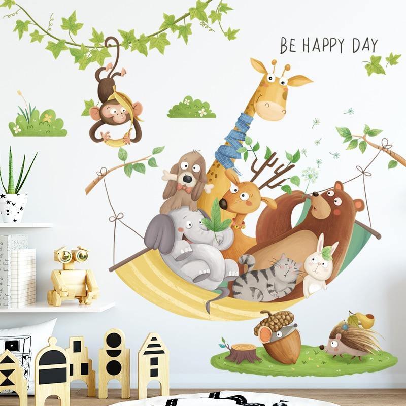 Cartoon Animal Hammock Wall Sticker - Belle Baby