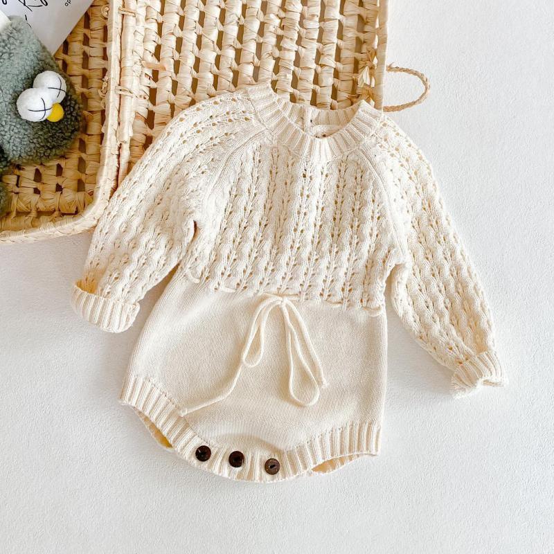 Cream Knitted Romper - Belle Baby