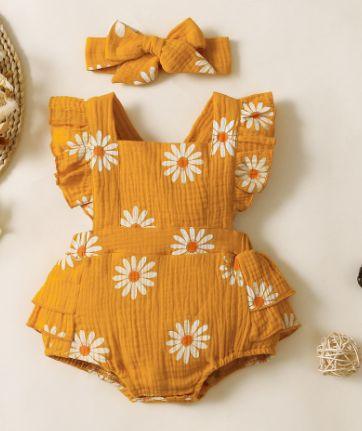 Daisy Ruffle Romper & Headband - Belle Baby