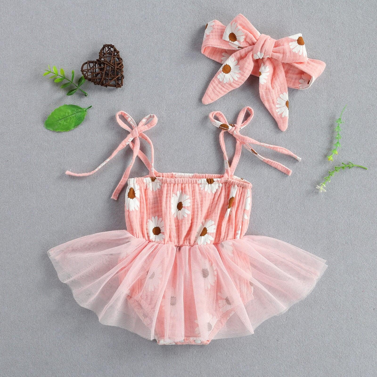 Daisy Tutu Romper Dress and Headband - Belle Baby