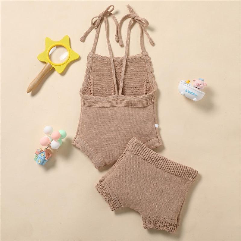 Lace-up Knitted Backless Romper and Short - Belle Baby
