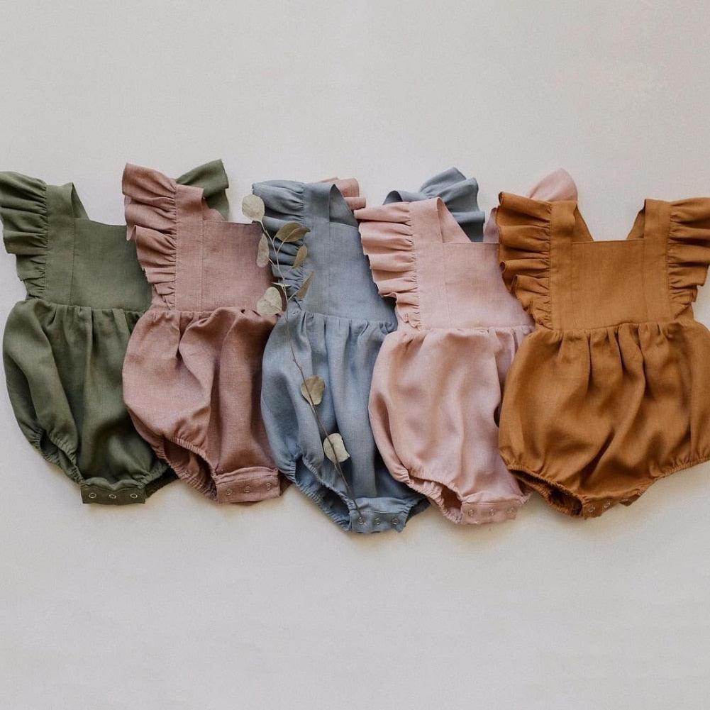 Linen Ruffle Romper - Belle Baby