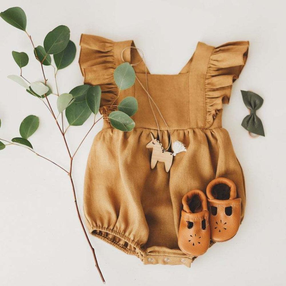 Linen Ruffle Romper - Belle Baby