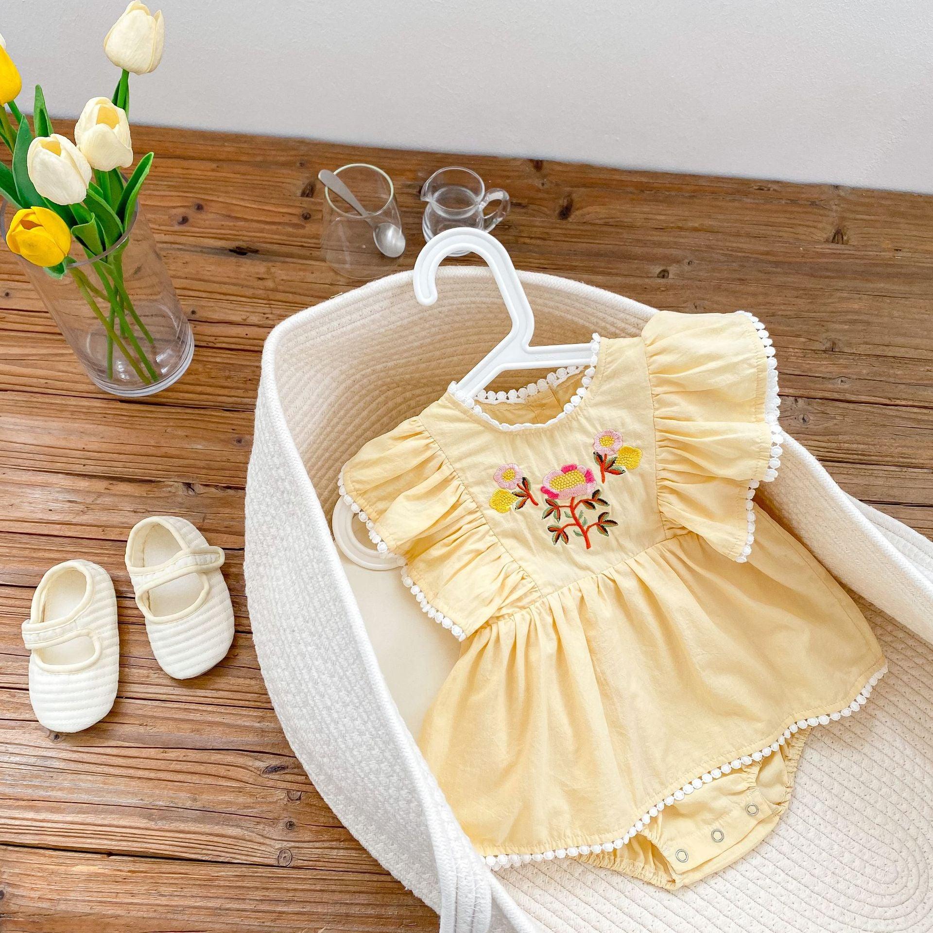 PomPom Embroidery Romper Dress - Belle Baby