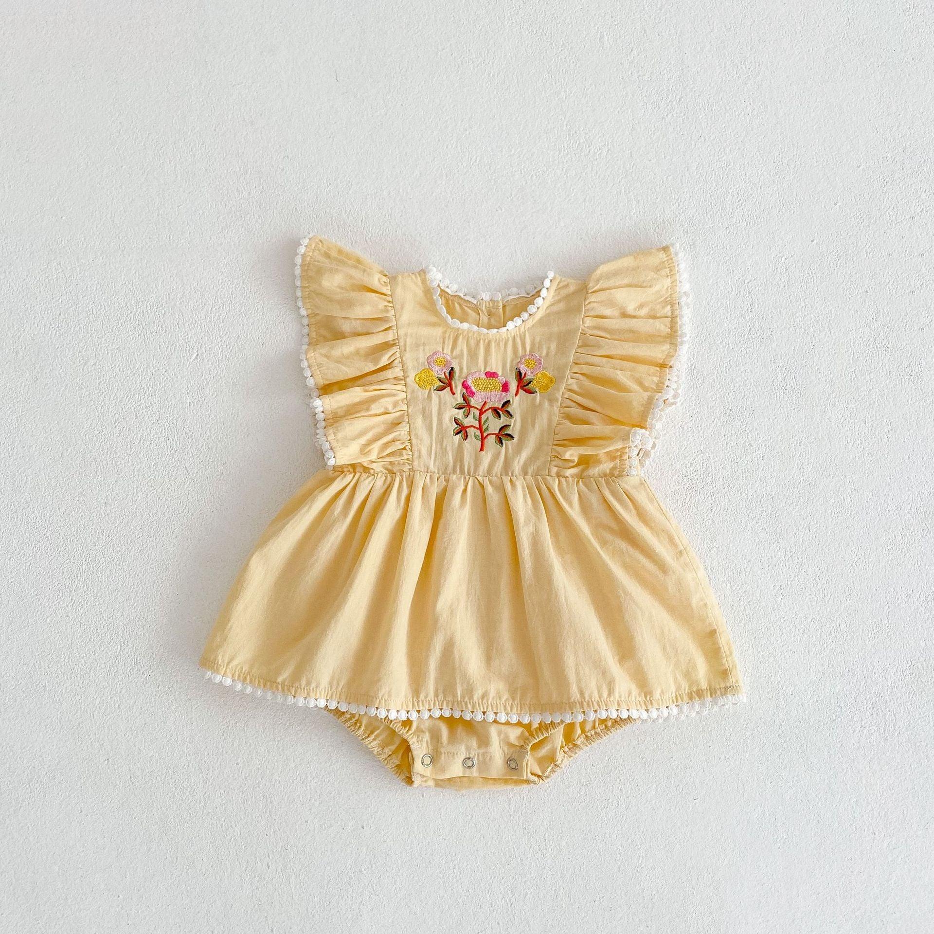 PomPom Embroidery Romper Dress - Belle Baby