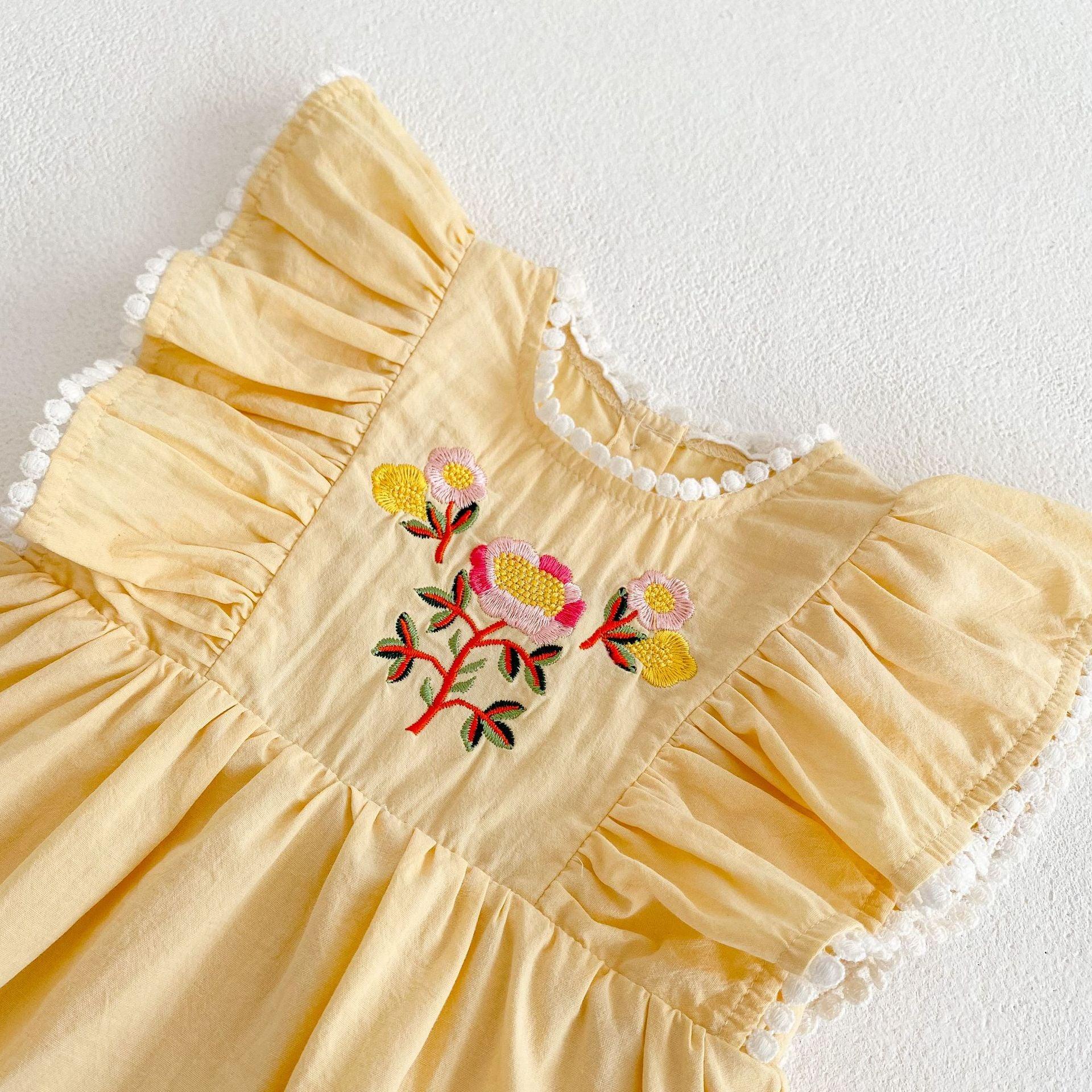 PomPom Embroidery Romper Dress - Belle Baby