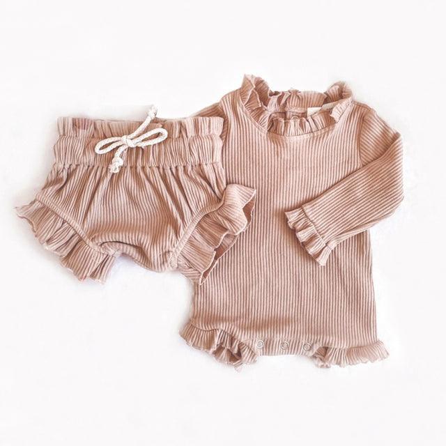 Ribbed Ruffle Romper & Shorts Set - Belle Baby