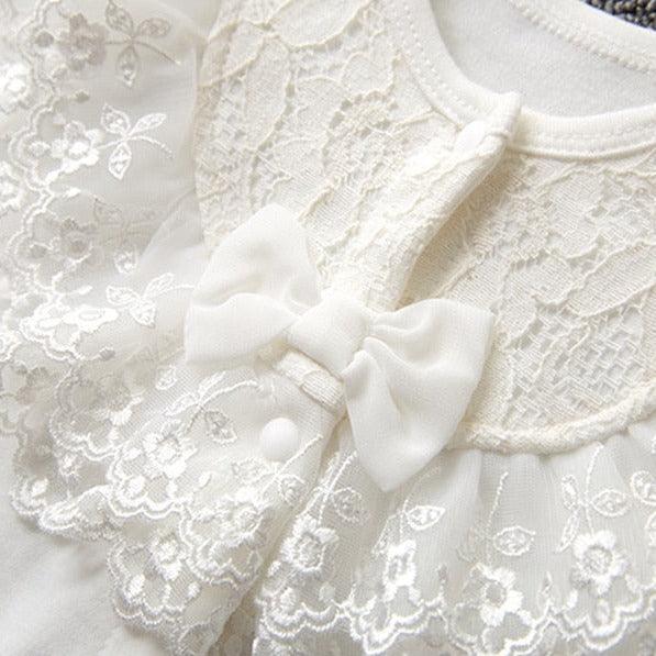 Ruffled Lace Romper & Bonnet Set - Belle Baby