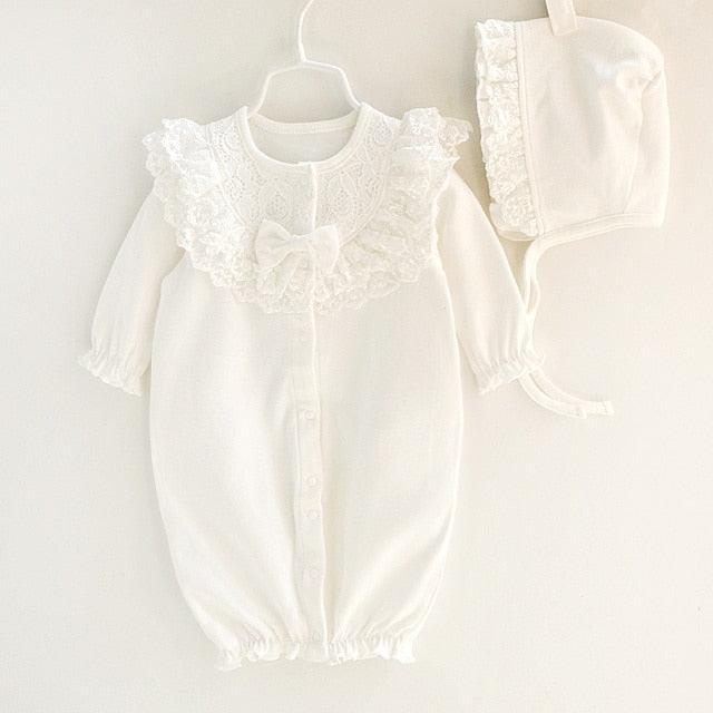 Ruffled Lace Romper & Bonnet Set - Belle Baby