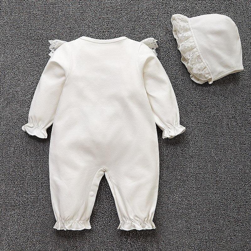 Ruffled Lace Romper & Bonnet Set - Belle Baby