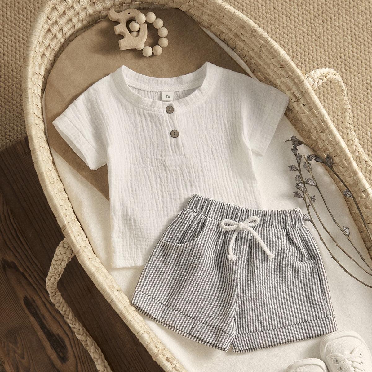 Short Sleeve T-shirt & Striped Shorts - Belle Baby