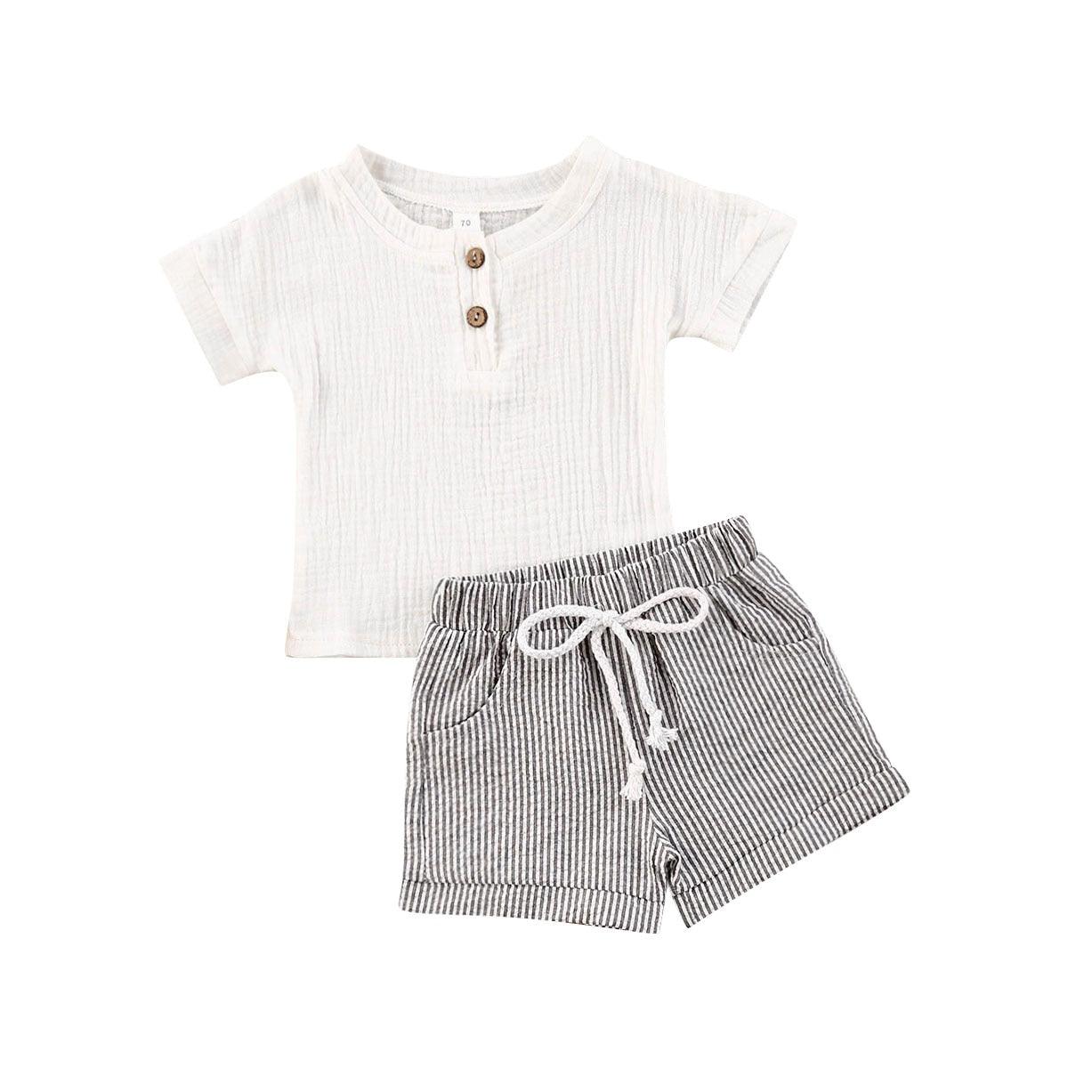 Short Sleeve T-shirt & Striped Shorts - Belle Baby