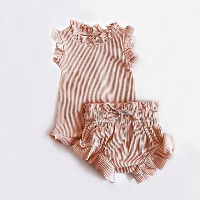 Sleeveless Ribbed Ruffle Romper & Shorts - Belle Baby