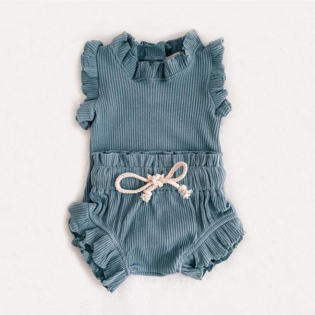 Sleeveless Ribbed Ruffle Romper & Shorts - Belle Baby