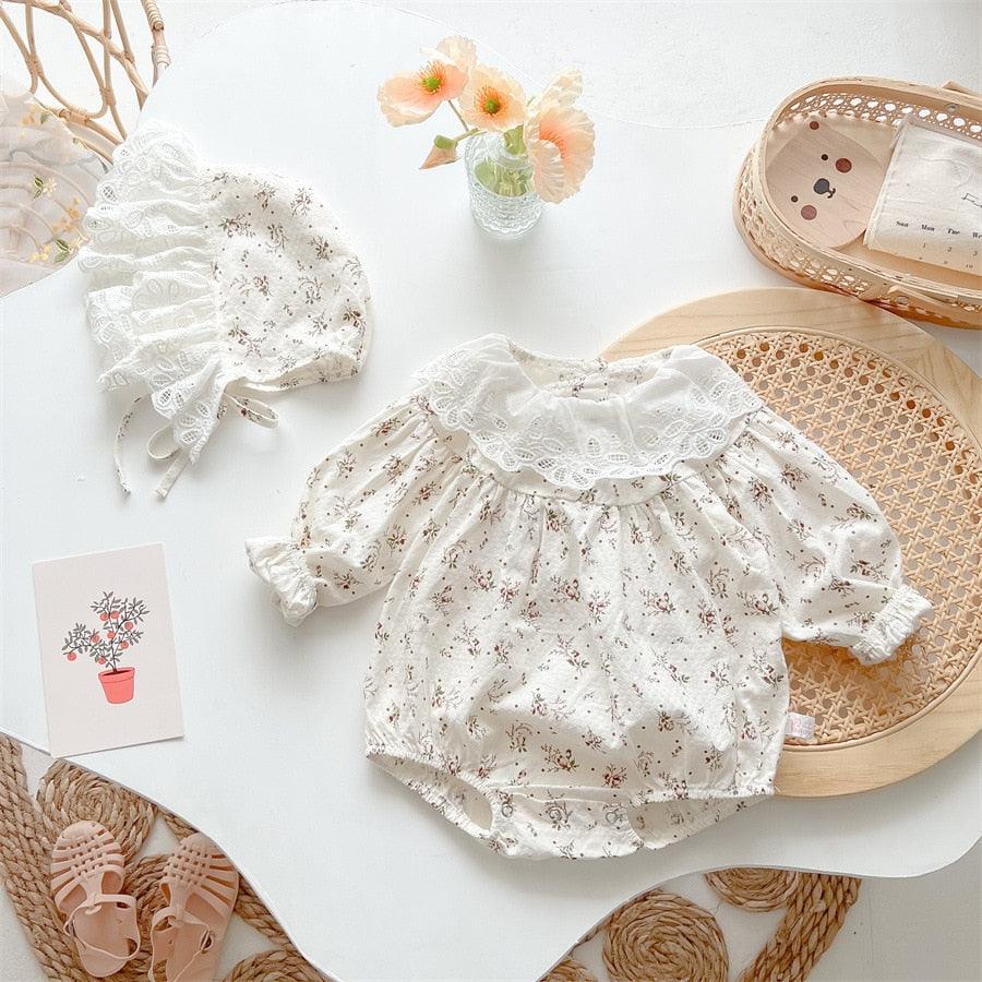 White Collar Floral Romper Set - Belle Baby