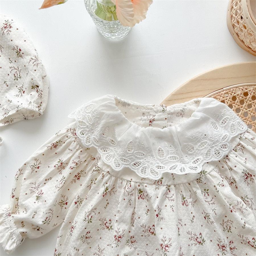White Collar Floral Romper Set - Belle Baby