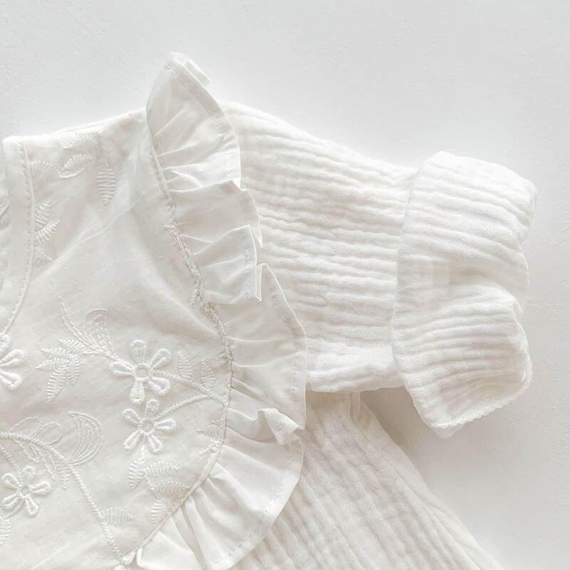 White Frilled Romper & Bonnet Set - Belle Baby