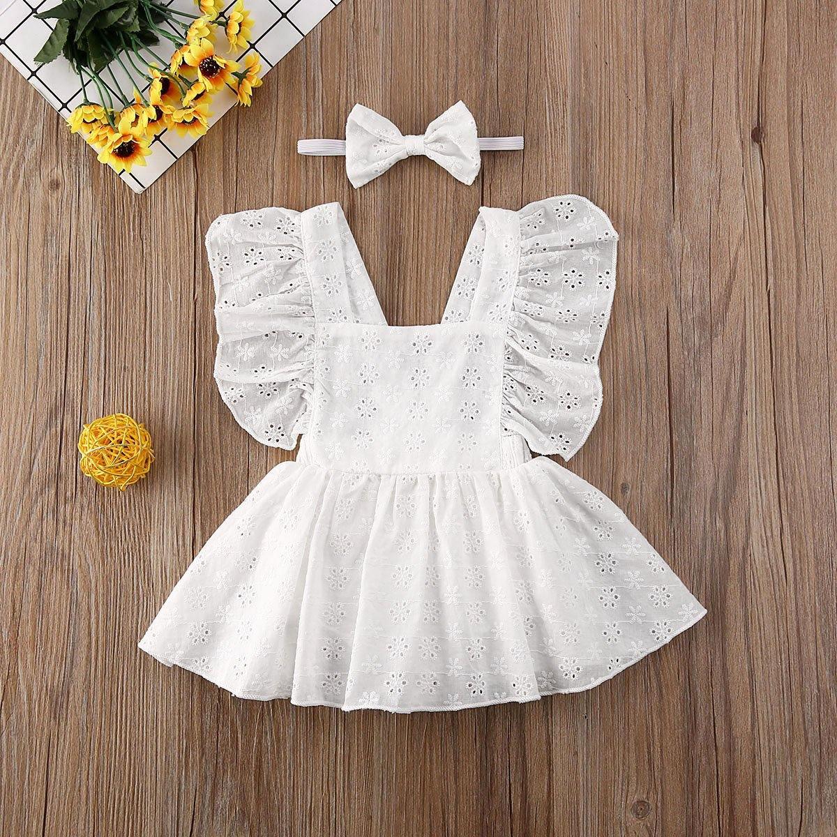 White Ruffle Romper Dress & Headband - Belle Baby