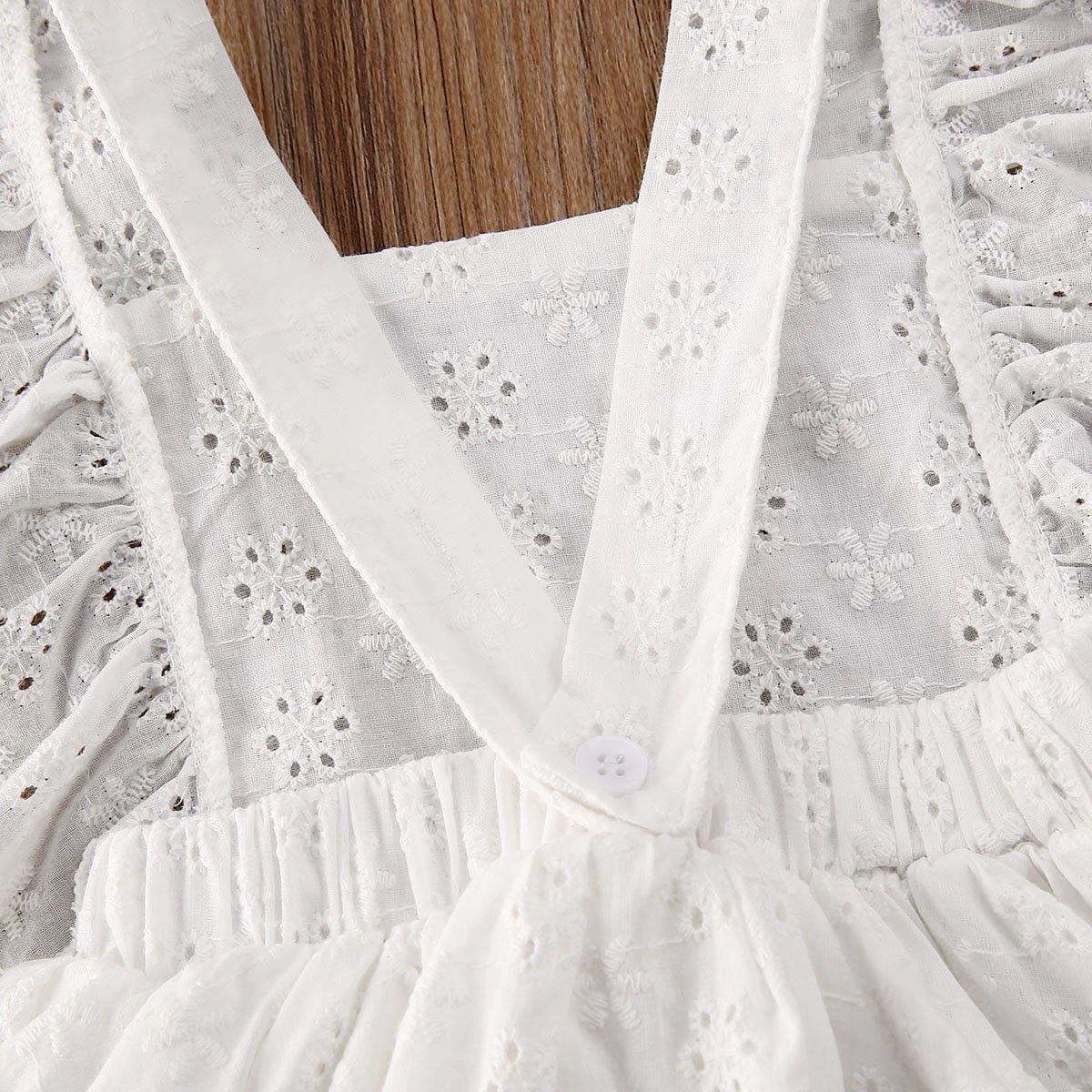 White Ruffle Romper Dress & Headband - Belle Baby