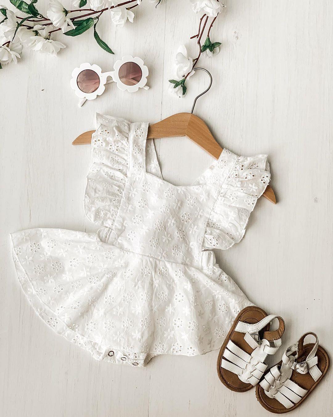 White Ruffle Romper Dress & Headband - Belle Baby