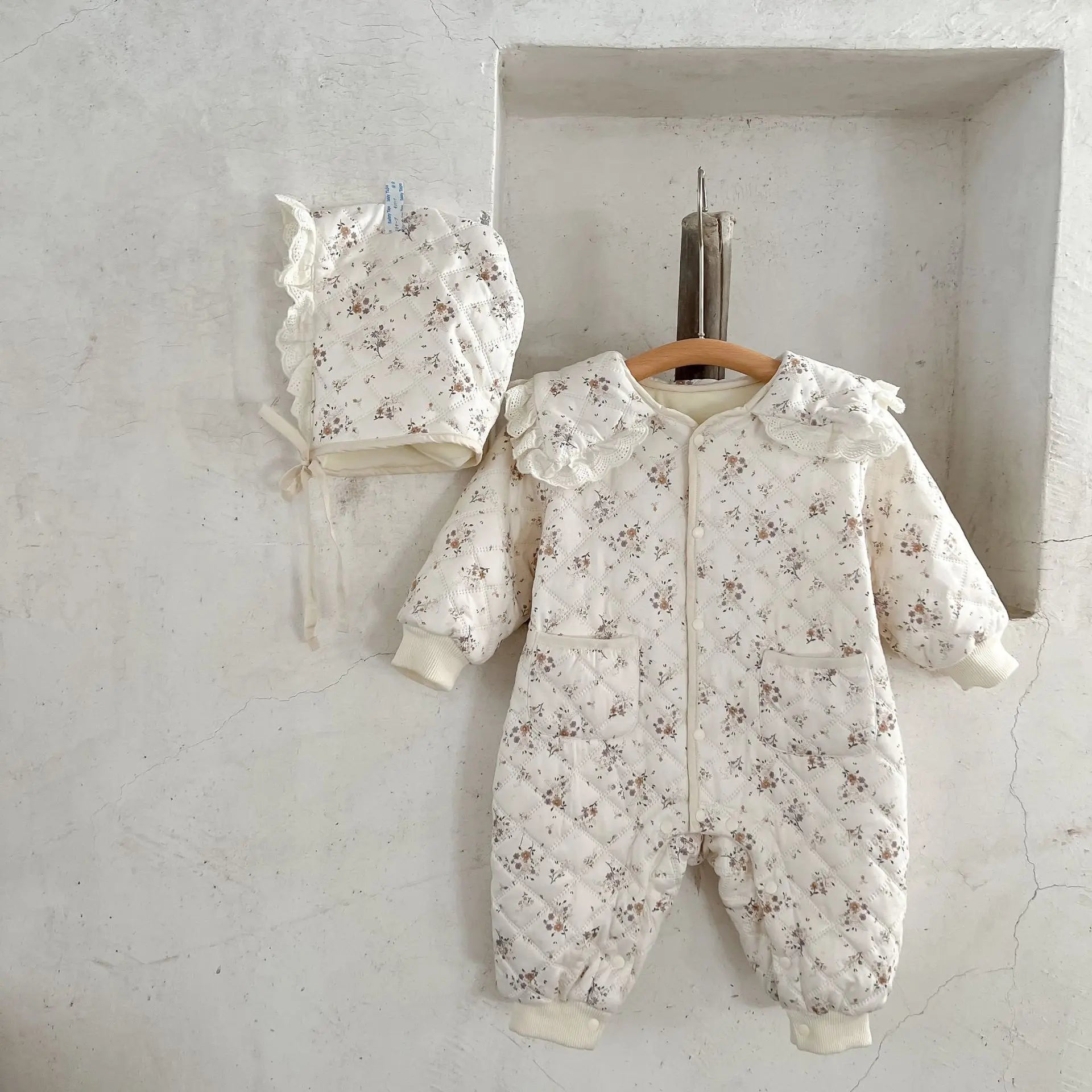Baby Floral Winter Pramsuit & Bonnet