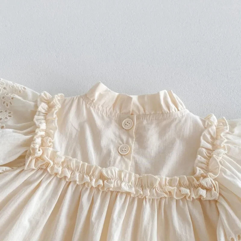 Summer Ruffle Collar Frilled Sleeve Lace Dress