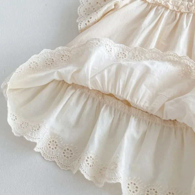 Summer Ruffle Collar Frilled Sleeve Lace Dress