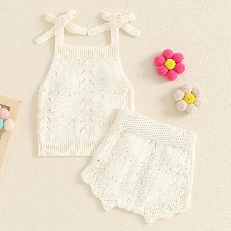 Pretty Knitted Flowers Embroidery Top & Shorts