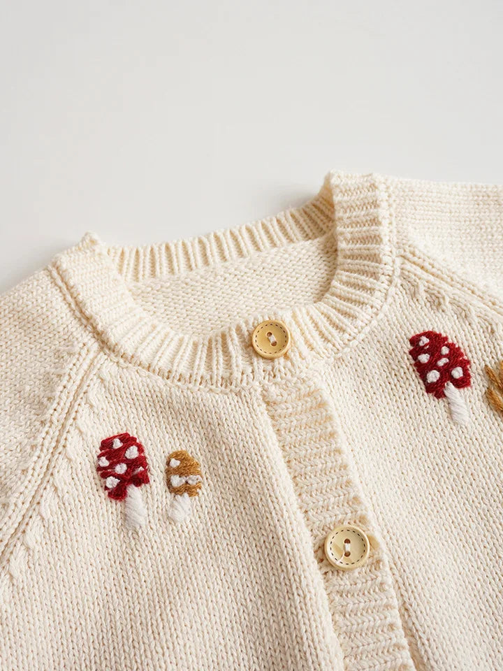 Mushroom Embroidery Knitted Cardigan