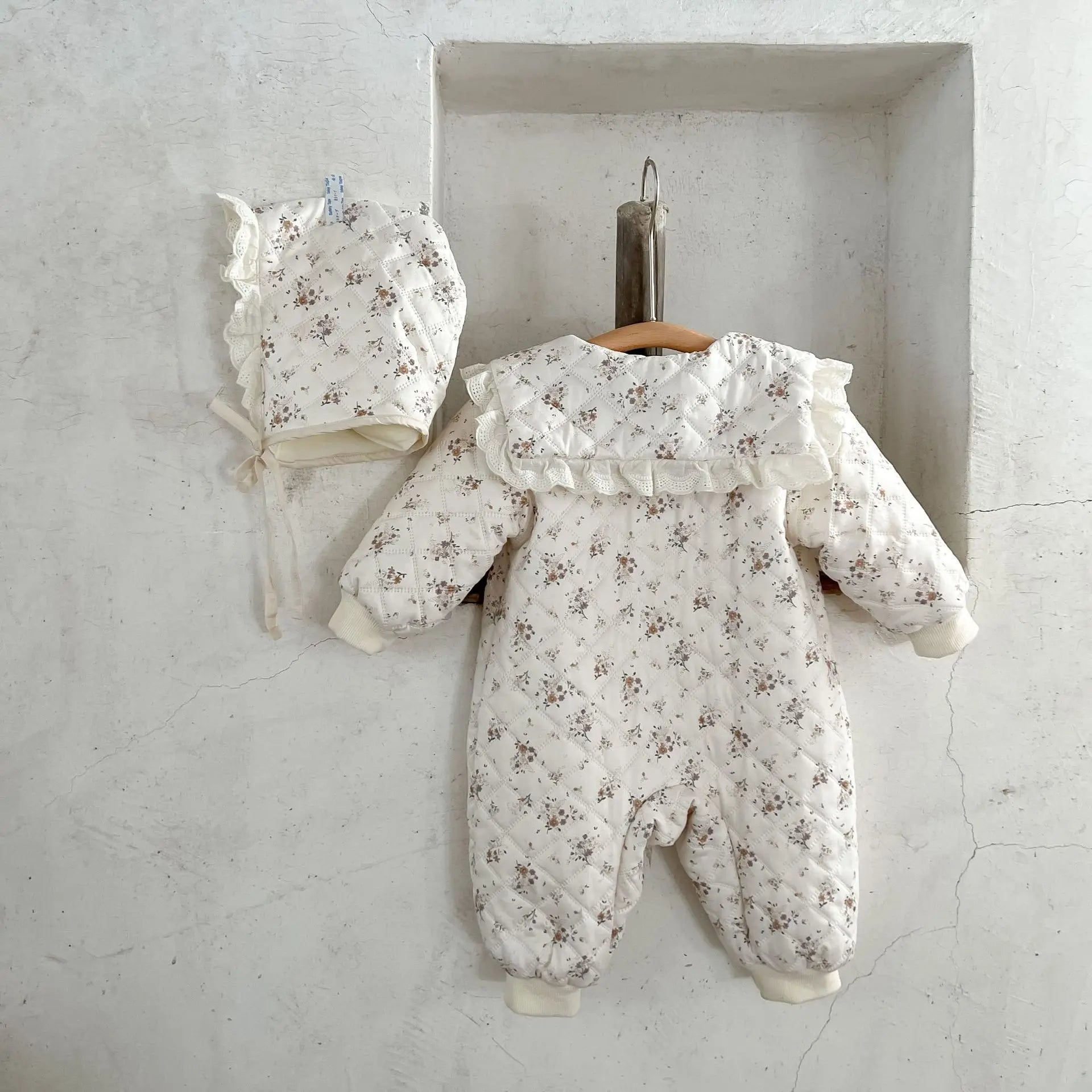 Baby Floral Winter Pramsuit & Bonnet