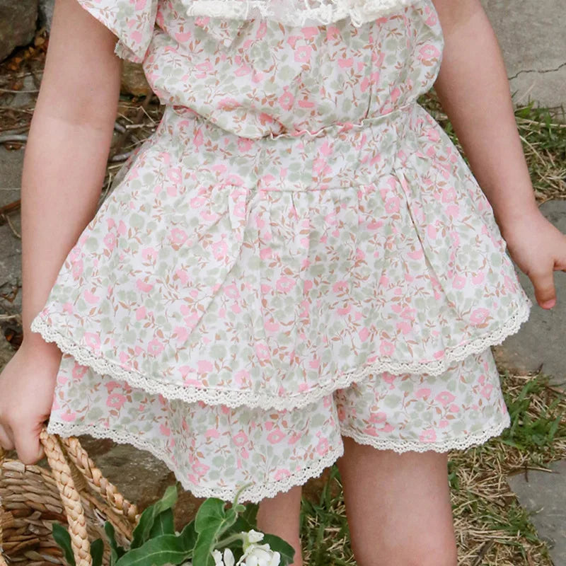 Floral Ruffle Fringed Top and Shorts