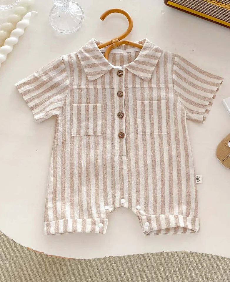 Summer Collar Striped Shorts Romper