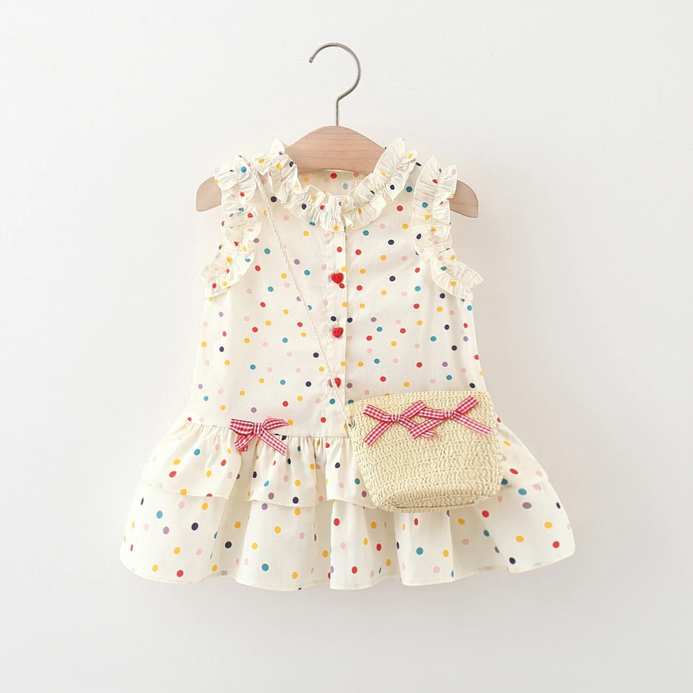 Rainbow Polka Dot Bow Dress & Bag