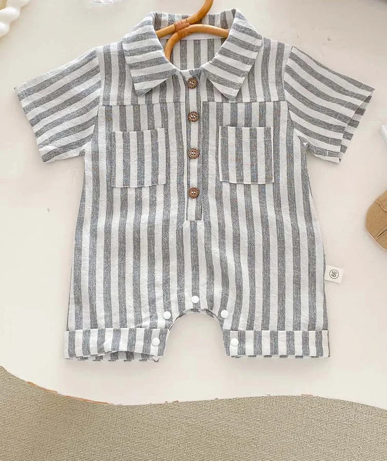 Summer Collar Striped Shorts Romper