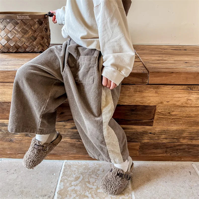 Side Stripe Loose Corduroy Trousers