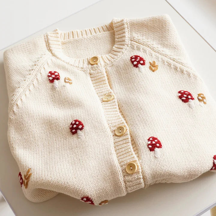 Mushroom Embroidery Knitted Cardigan